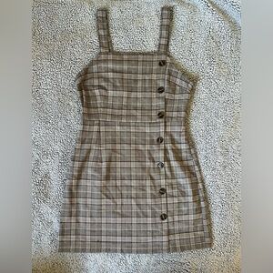 Plaid Brown Casual Dress with Buttons